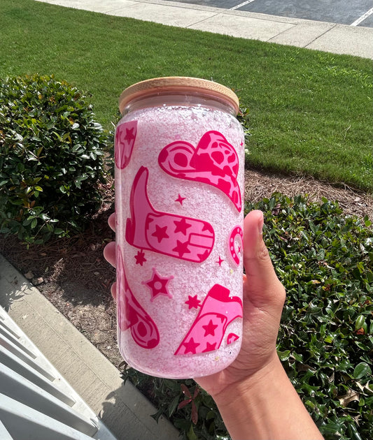 16oz Pink Western Glass Cup