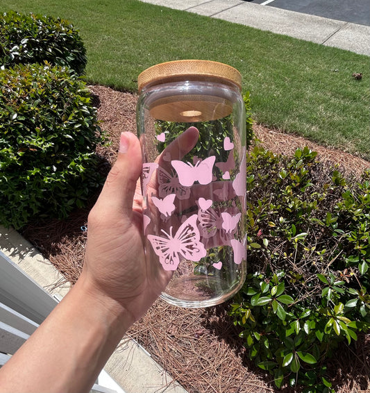 16oz Butterfly Glass Cup