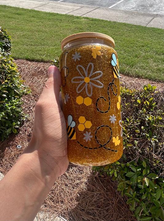 16oz Bumble Bee Glass Cup
