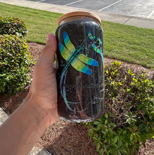 16oz Dragonfly Glass Cup