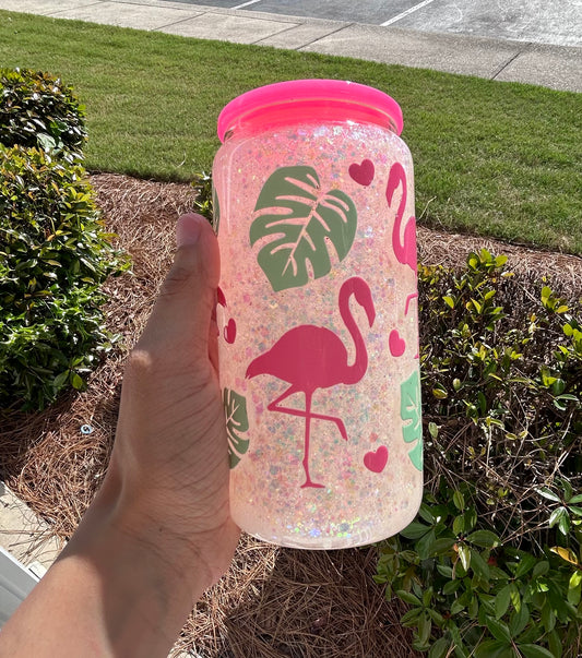 16oz Flamingo Glass Cup