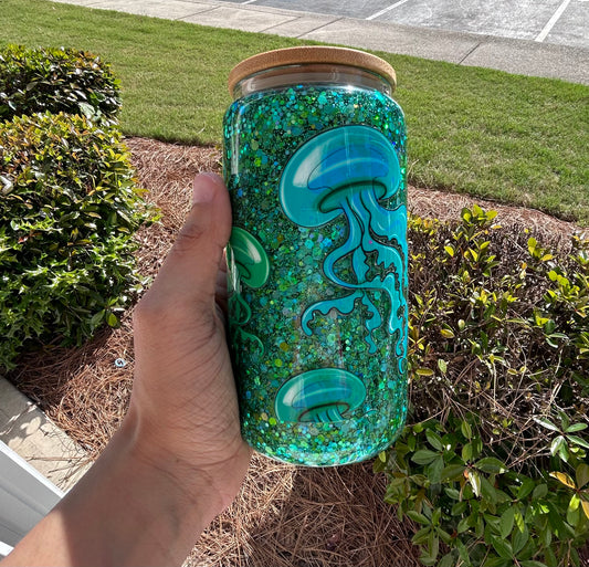 16oz Jellyfish Glass Cup